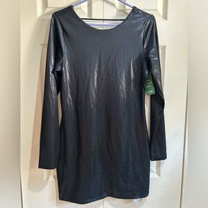 Icône Black Faux Leather Midi dress in Size Large